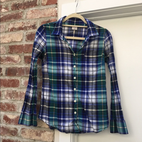 J. Crew blue and green plaid button down shirt