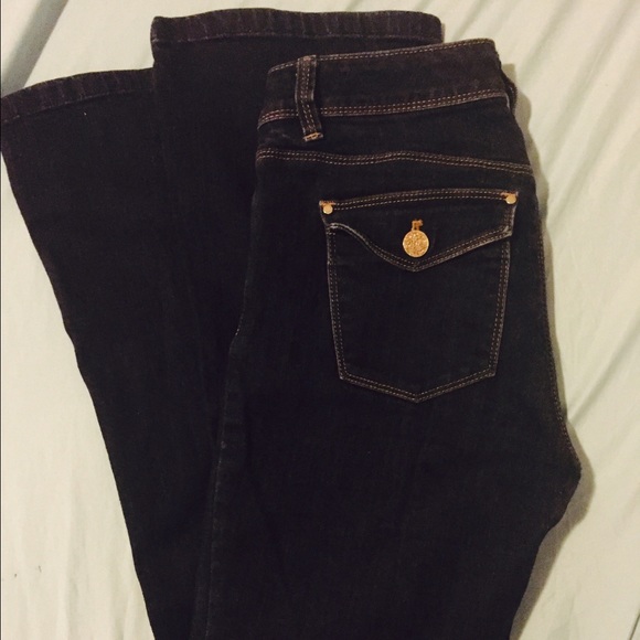 White House Black Market skinny flare blue denim.