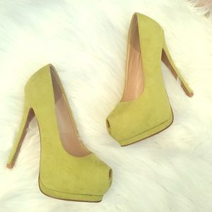 Neon peep toe pumps