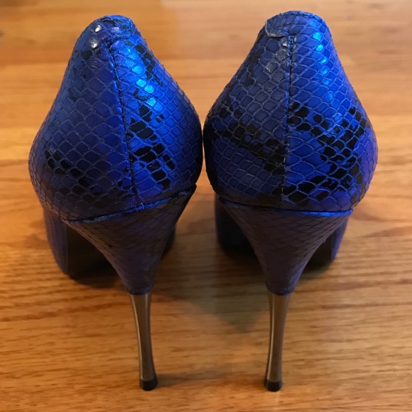 Aldo New Python Print Blue Black New Silver Heels - Picture 3 of 4