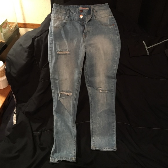 high waisted distressed jeans