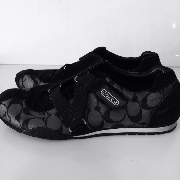 Coach black strap sneaker, coated canvas and suede