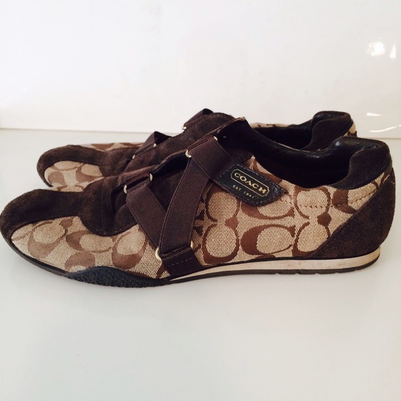 Coach brown strap sneaker, coated canvas and suede