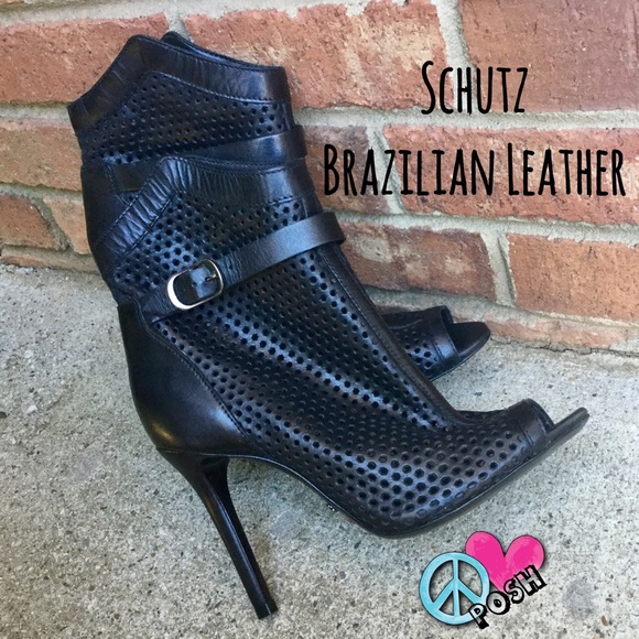 100% Brazilian Leather Open Toe Ankle Boots