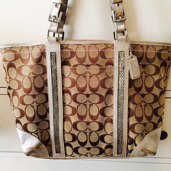 Authentic Coach logo bag with silver leather trim