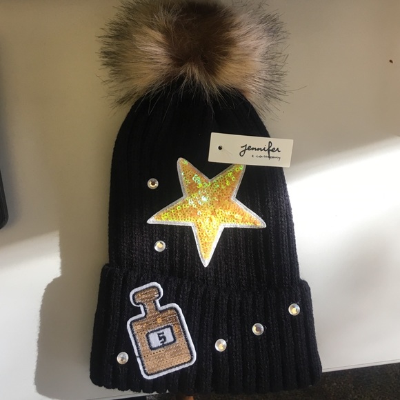 NWT Black knit hat with sequin patches 😍😍