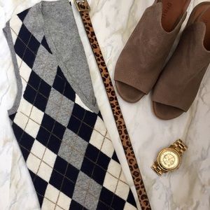 J. Crew Cashmere Blend Gray Argyle Vest