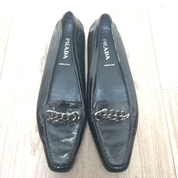 Authentic Patent Leather Prada Flats with Chains