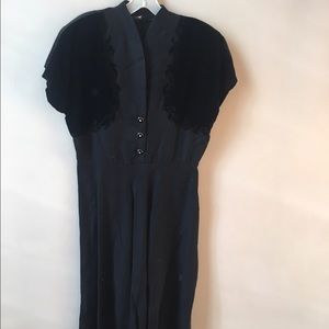 Vintage Black Button Front Dress Velvet Detail 6