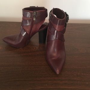 Burgundy leather ankle boots