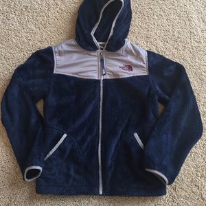 Girls hooded Denali North Face jacket in navy