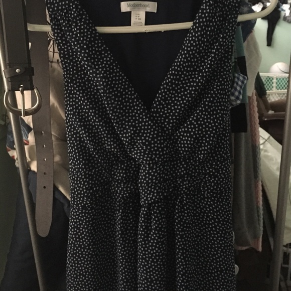 Maternity dress, navy blue with polka dots