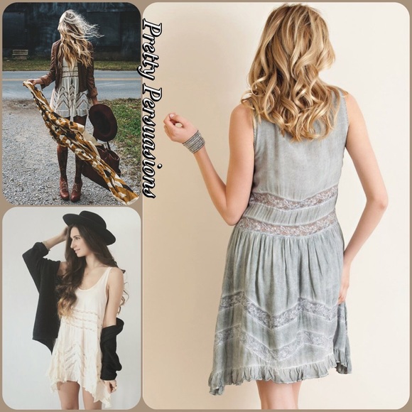 CLEARANCE‼️Mocha Acid Washed Lace Slip Dress - Picture 3 of 4