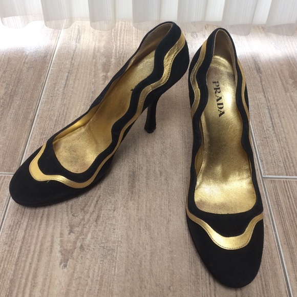 Authentic Prada Black & Gold Art Deco style Heels