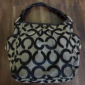 Coach Black Signature Parker Op Art Hobo Handbag