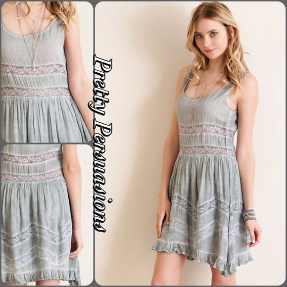Acid Washed Gray Lace Trim Slip Dress - Picture 2 of 4