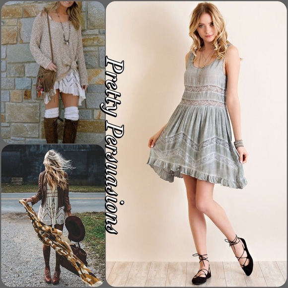 Acid Washed Gray Lace Trim Slip Dress - Picture 4 of 4