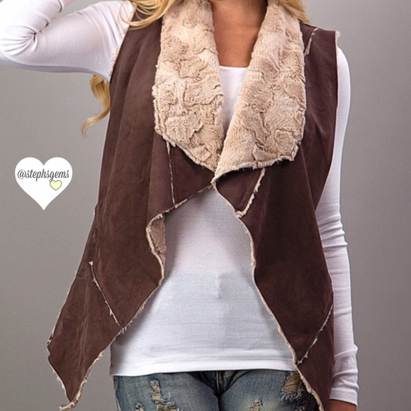 One left!! Brown Suede Fur Lined Vest - Picture 2 of 4