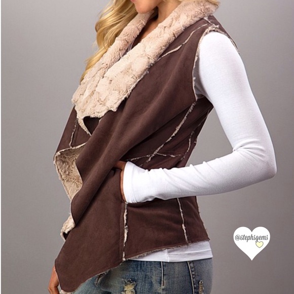 One left!! Brown Suede Fur Lined Vest - Picture 3 of 4