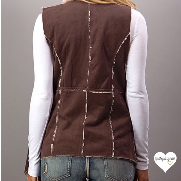 One left!! Brown Suede Fur Lined Vest - Picture 4 of 4