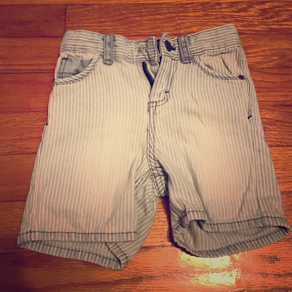 Blue and white striped jean shorts