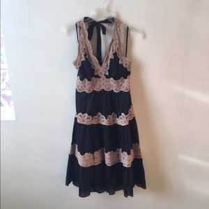 BCBG Max Azria Black Dress Tan Lace Detail Sz 4