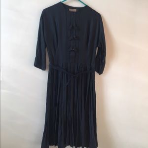 Vintage Navy Blue 3/4 Sleeve Dress Belted Bows 4