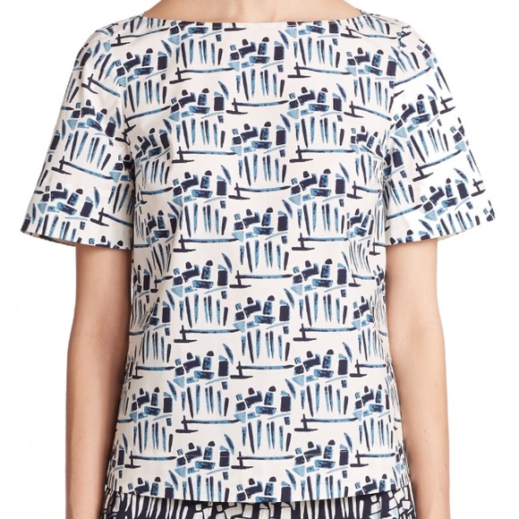 Tory Burch Ivory Figurine Print Stretch Poplin Top - Picture 2 of 4