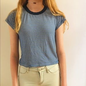 blue and white stripped tee