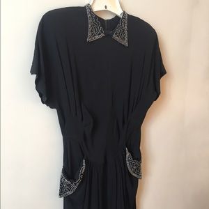 Vintage Collared Dress Short Sleeves Beaded Sz 4