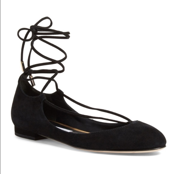 DVF Black 'Paris' Lace Up Suede Flats Shoes