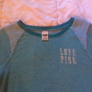 PINK blue raw hem pullover