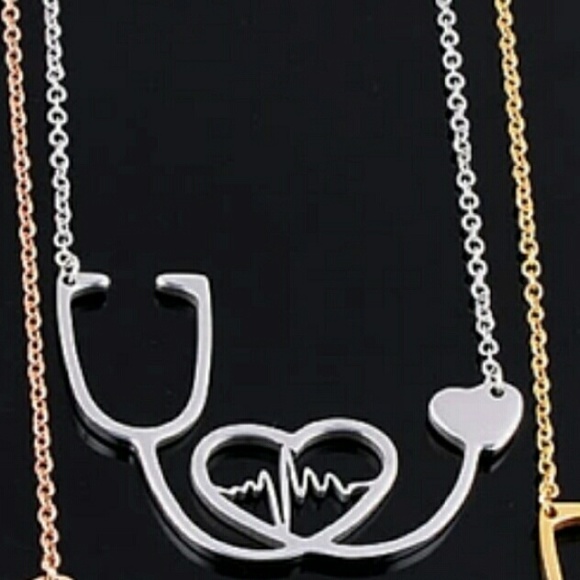 NWOT Stainless Steel Stethoscope Necklace 45 cm - Picture 2 of 3