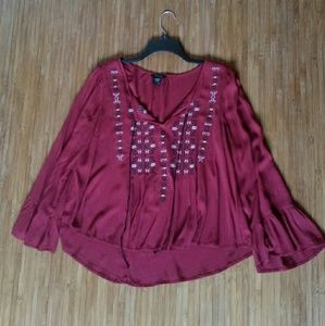 Bohemian High low peasant blouse w/ bell sleeve