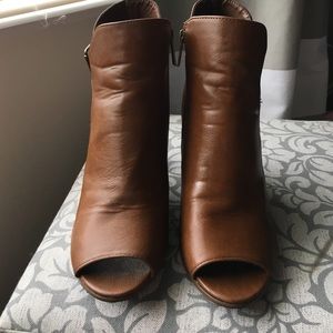 Peep toe brown leather booties