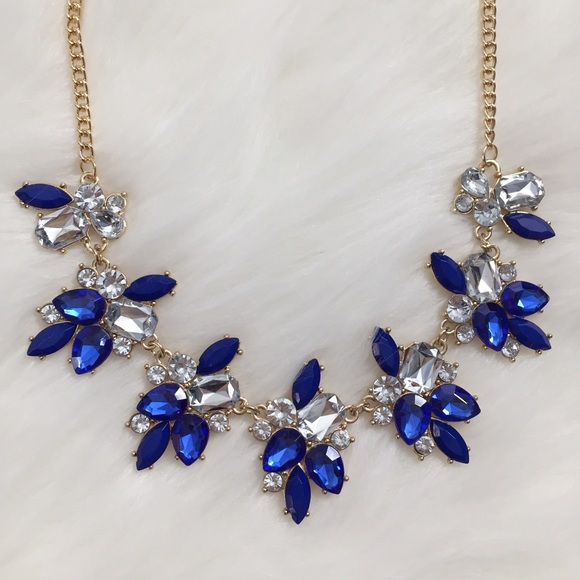 "Anya" Necklace || Blue & Clear Crystal Statement - Picture 2 of 5