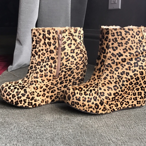 Jeffrey Campbell animal skin wedge booties