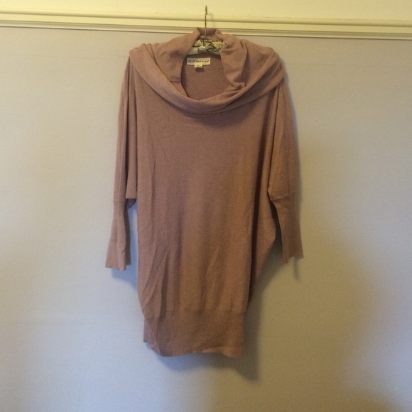 Dusty rose color, long sweater, cowl neck, Size M