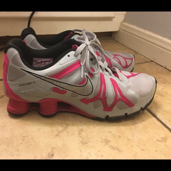 Grey and pink Nike shox turbo 13
