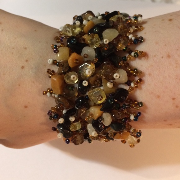 jFrancis Accessories - CUFF BRACELET IN BROWN TONE SEED BEADS /GEMSTONES