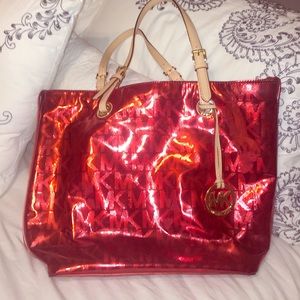Metallic Red MICHAEL KORS tote purse