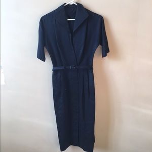 Vintage Navy Blue Button Skirt Dress Belted Sz  4