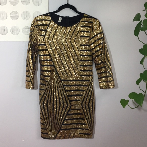 Black + Gold Sequin Dress - Picture 1 of 4