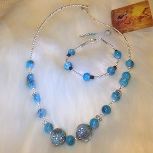 Silver Lake Blue Glass beaded Necklace