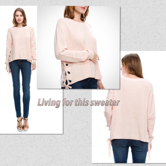 Best seller Peachy pink sweater lace up sides Nwt - Picture 2 of 4