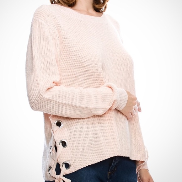 Best seller Peachy pink sweater lace up sides Nwt - Picture 3 of 4