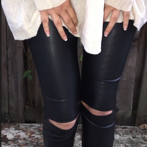 Vegan Black Leather Leggings - Picture 5 of 5