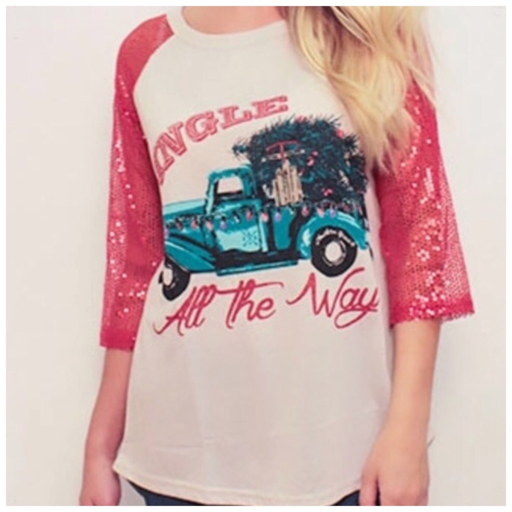 Jingle All the Way Christmas Raglan Tee w/ Sequins - Picture 2 of 5