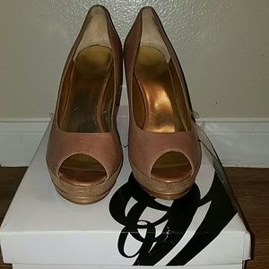 Platform camel peep toes