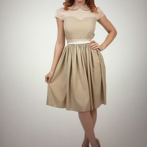 ‼️REDUCED 50s style Taupe Metallic Swing Dress